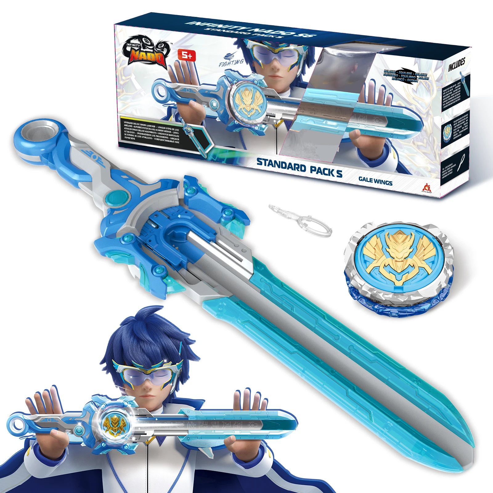 인피니티 나도 스피릿 윈드 팬더 파워 팩, 업그레이드 메탈 스피닝 탑 자이로, 39cm 소드 런처, 아이 장난감 생일 선물, 6