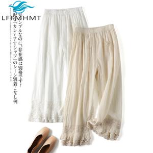 용수철 여성용 신축성 허리 레이스 자수 바지, 발목 길이 바지, 한국 스타일 홈웨어 바지, 달콤하고 산뜻한 여성 패션, 여름