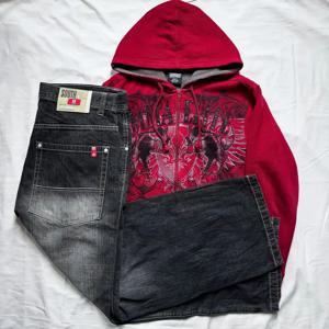 2000S Affliction 패션 남자 정장 고딕 헐렁한 청바지 힙합 지퍼 까마귀 스웨터 Drawstring 캐주얼 빈티지 T 셔츠 streetwear