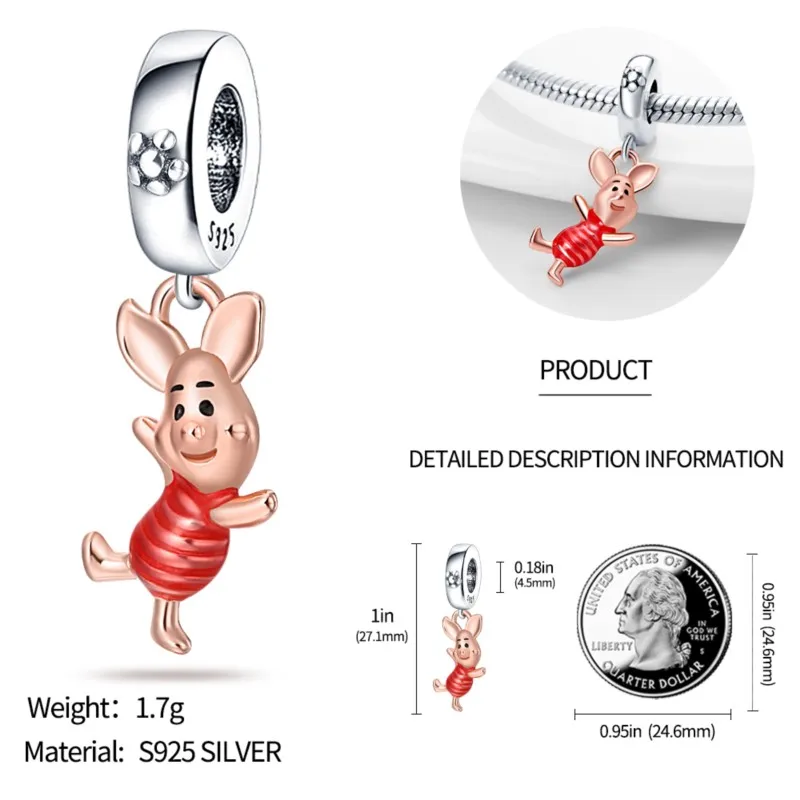 핫세일 참 비즈 925 스털링 실버 귀여운 미니 돼지 댕글 팔찌 목걸이 DIY 쥬얼리