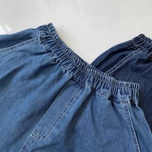 봄 여름 일본 스타일 레트로 데님 9부 바지 캐주얼 밴딩 여성용 다용도 코튼 스트레이트 진