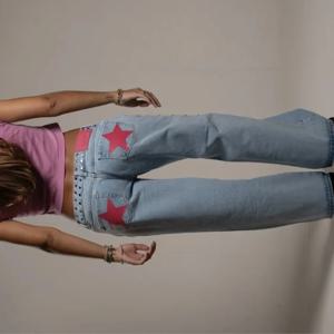 ONE DILEMMA 블루 오각형 하이웨이스트 청바지 Y2K 스트리트 하라주쿠 배기 청바지 여성 의류 캐주얼 스트레이트 데님 팬츠