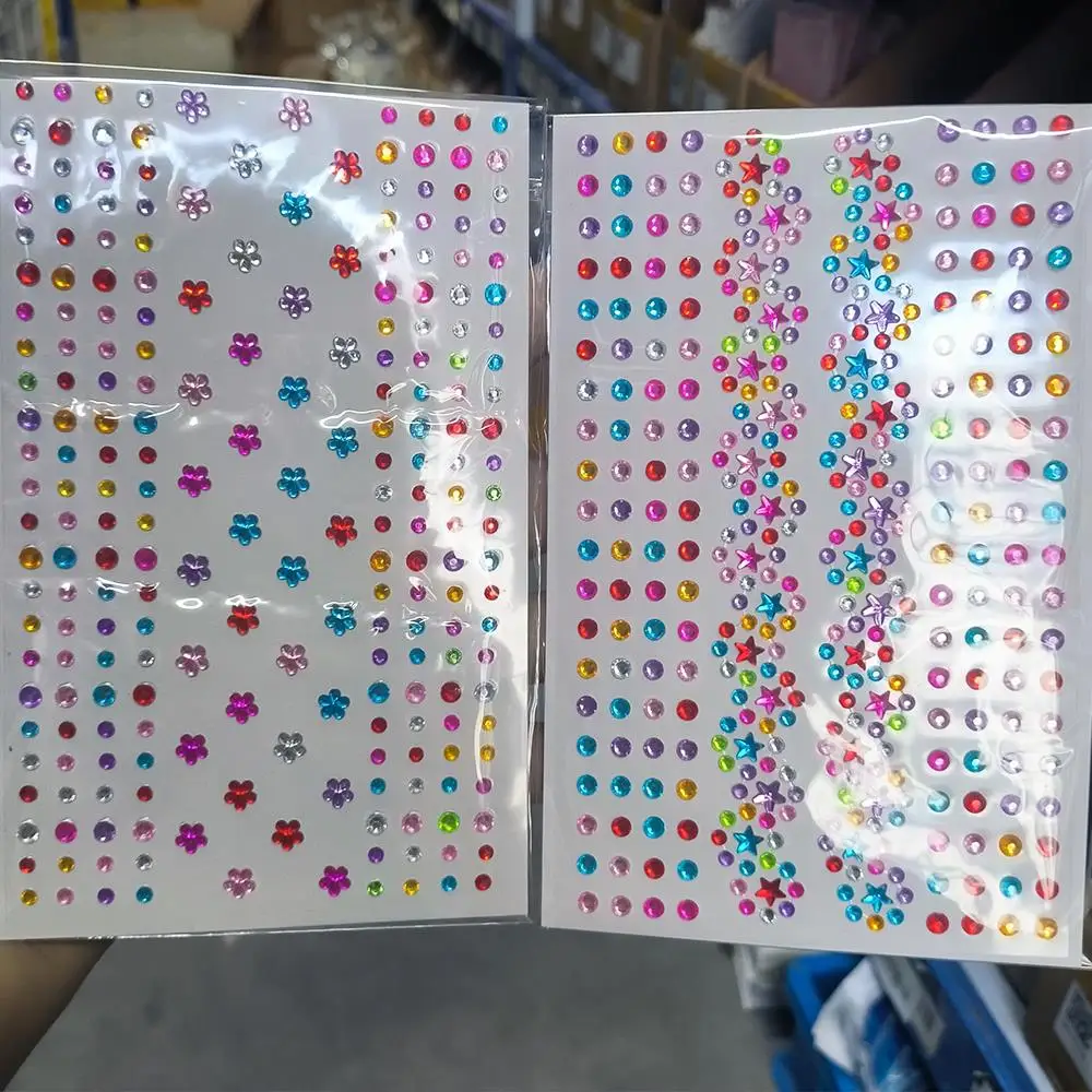 1pc 3D 다채로운 스타/꽃 얼굴 다이아몬드 스티커 블링 라인 석 자체 접착 가짜 문신 파티 무대 메이크업 보석 스티커