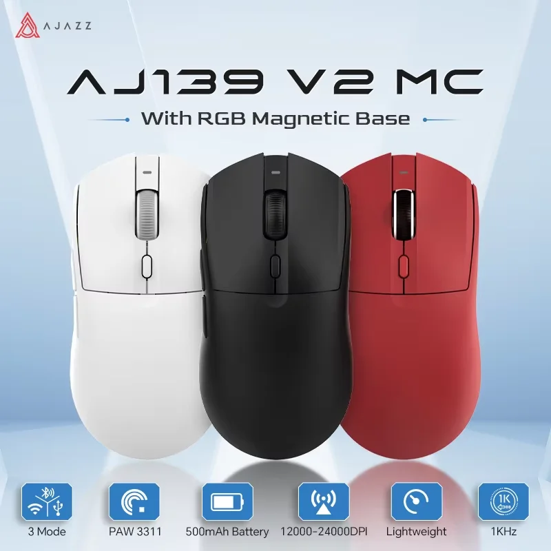 AJAZZ AJ139 V2 MC/AJ139 PRO 무선 게이밍 마우스 PAW3311/PAW3395 센서 12000DPI/26000DPI 500mAh 블루투스 마우스 게이머용 PC