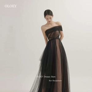 OLOEY 원 숄더 페어리 블랙 이브닝 드레스 웨딩 맞춤형 Tulle Korea 파티 공식 예복 가운 코르셋 백 바닥 길이