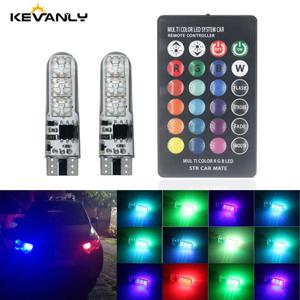 원격 컨트롤러 포함 LED 전구, W5W T10, 12SMD 5050 RGB, 플래시 독서 웨지 라이트, 클리어런스 라이트, CANbus 194 168, 12V, 1 세트