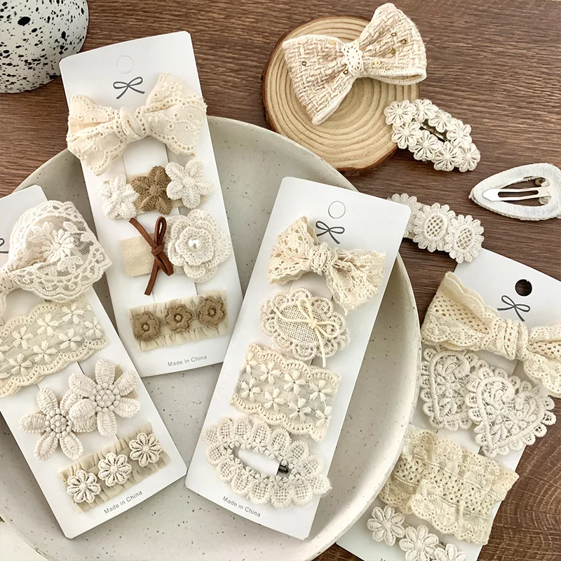 2/4Pcs 레이스 아기 소녀 머리핀 한국어 어린이 헤어 클립 공주 활 꽃 어린이 헤어 클립 소녀 액세서리