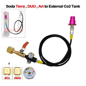 DUO Quick Connect Art Pink for Sodastream Terra 소다 기계-외부 CO2 탱크 호스(유량 제어 볼 밸브 포함) 60인치 길이