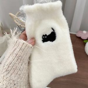 여아용 부드러운 밍크 벨벳 양말, 귀여운 고양이, 두꺼운 튜브 양말, 심플하고 아늑한 털, 수면 양말, 패션 액세서리, 겨울