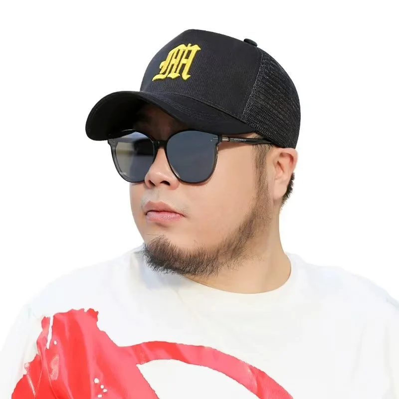 새 모자 남자 여름 얇은 높은 상위 야구 모자 조수 큰 머리 울타리 메쉬 통기성 모자 선 스크린 태양 모자