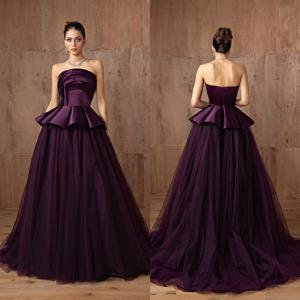 맞춤형 패션 그물 플리츠 A 라인 스트랩리스 롱 드레스, 맞춤형 행사 드레스, 클래식 절묘한 모던 스타일, 파스롤 차인