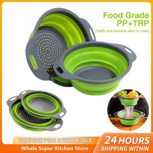 실리콘 접이식 배수 바구니 과일 야채 세척 바구니 접이식 스트레이너 소쿠리 접이식 드레이너 주방 보관 도구