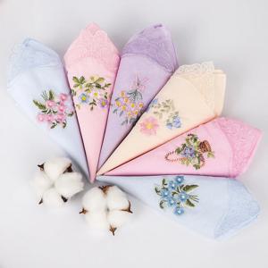 3Pcs 코 튼 손수건 나비 꽃 레이스 자 수 순수 코 튼 여성의 소주 스퀘어 타월 28*28cm