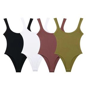 여성 스키니 골지 바디수트 O넥 스트랩 스냅 버튼 섹시 패션 여성 플레이수트 편안한 스트레치 의류