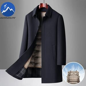 맥스바리 남성 롱 다운 재킷 캐주얼 오피스 경량 패딩 코트 고급 탈부착 가능한 내부 레이어 방풍 겨울 울 코트