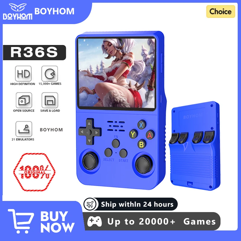 BOYHOM 오픈 소스 R36S 레트로 휴대용 게임 콘솔, 리눅스 시스템, 3.5 인치 IPS 스크린, 휴대용 포켓 비디오 플레이어, 64GB 게임 선물