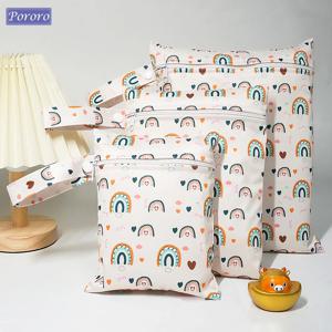 Porororo 방수 폴리에스터 기저귀 가방, 위생 패드 파우치, 휴대용 젖은 가방, 요가 스포츠 수영복 보관용, 3 개