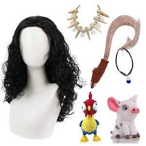 영화 모아 나 1 & 2 코스프레 사진 소품 마우이 피쉬 후크 가발 목걸이 키트 키즈 코믹 콘 생일 파티 역할 놀이 액세서리