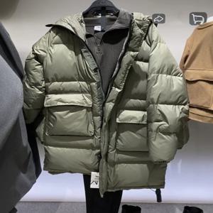 경량 퀼팅 재킷 남성용 후드 중간 길이 오리털 코트 청소년 패션 겨울 외투 단색 캐주얼 코트