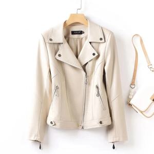 봄 가을 2025 새로운 양 가죽 자켓 여성 리벳 기관차 슬림 코륨 가죽 자켓 정장 칼라 지퍼 짧은 아웃웨어
