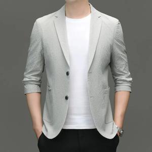 새로운 남성 비즈니스, 캐주얼, 패셔너블하고 시원하며 다재다능한 봄 여름 얇은 아이스 실크 수트 재킷