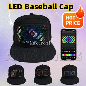 LED 남여 야구 모자 5V 충전식 블루투스 APP 프로그래밍 가능한 LED 스크롤 DIY 디스플레이 보드 힙합 Led 모자 스냅 백 모자