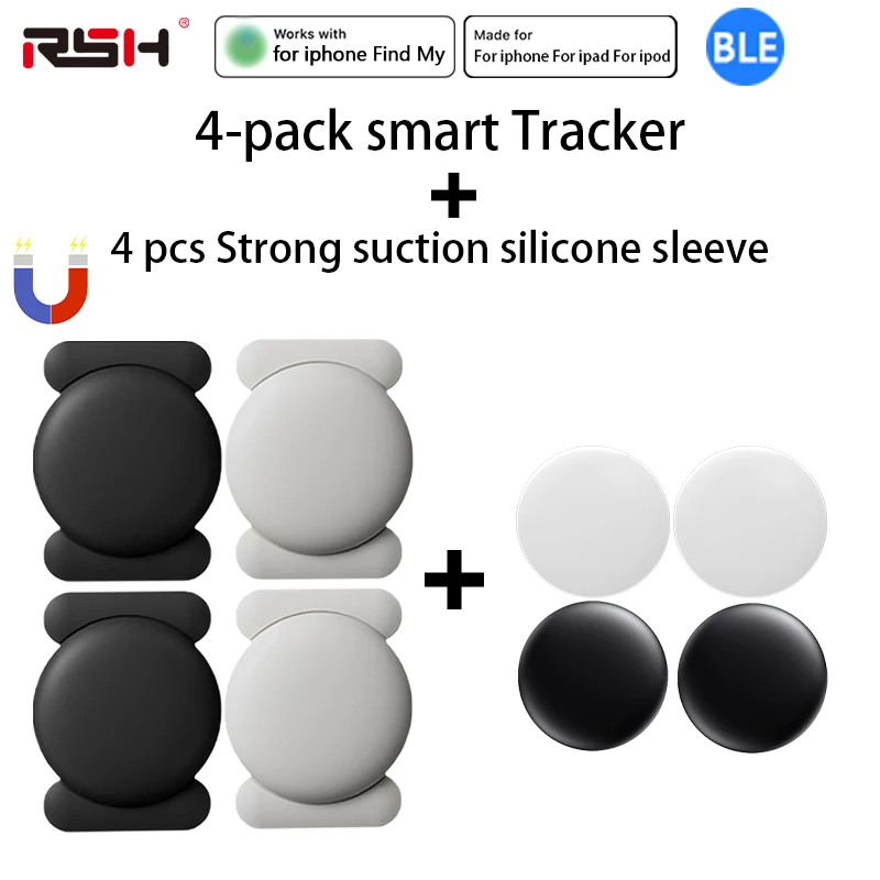 애플 나의 찾기 트래커 키트용 4팩 IOS GPS 스마트 태그, 강력한 자석 흡착 실리콘 쉘, 스케이트보드 자동차 분실 방지