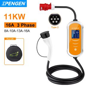 IPENGEN EV 충전기 16A 11KW 유형 2 IEC-62169 CEE 플러그 조정 전류 타이머 EVSE 하이브리드 전기 자동차 자동차 충전 ﻿