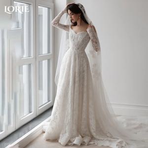 LORIE 레이스 웨딩 드레스, 오프숄더 긴팔 연인 아플리케, 해변 신부 원피스, 맞춤형