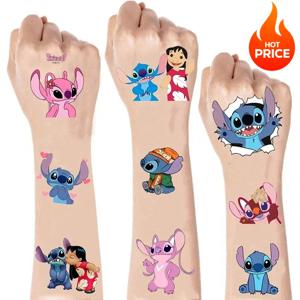 새로운 카와이 릴로 & 스티치 애니메이션 문신 스티커 - 생일 파티 장식을 위한 DIY 데칼, 만화 어린이 장난감 선물로 완벽함