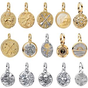 빈티지 925 스털링 실버 라운드 참 꽃 해골 뱀 새 인장 비즈 귀걸이 팔찌 목걸이 여성 DIY 쥬얼리 선물