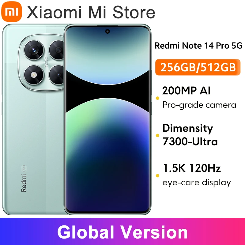 글로벌 버전 샤오미 레드미 노트 14 프로 5G 스마트폰 미디어텍 디멘시티 7300-울트라 200MP AI 카메라 NFC 6.67인치 AMOLED 디스플레이 IP68