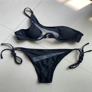 스플라이싱 메쉬 원 숄더 언더 와이어 V-바 비키니, 여성 수영복, 여성 수영복, 투피스 비키니 세트, 푸시업 수영복, 수영