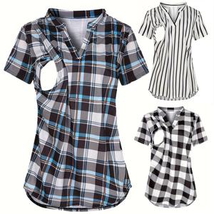 여성 출산 모유 수유 티셔츠 v 넥 솔리드 컬러 짧은 소매 간호 탑 임신 한 여성을위한 의류