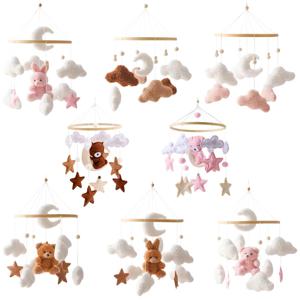 아기 침대 벨 딸랑이 장난감 유아용 침대 모바일 소프트 펠트 핑크 토끼 교수형 딸랑이 장난감 신생아 옷걸이 유아용 침대 모바일 장난감 브래킷 아이 선물