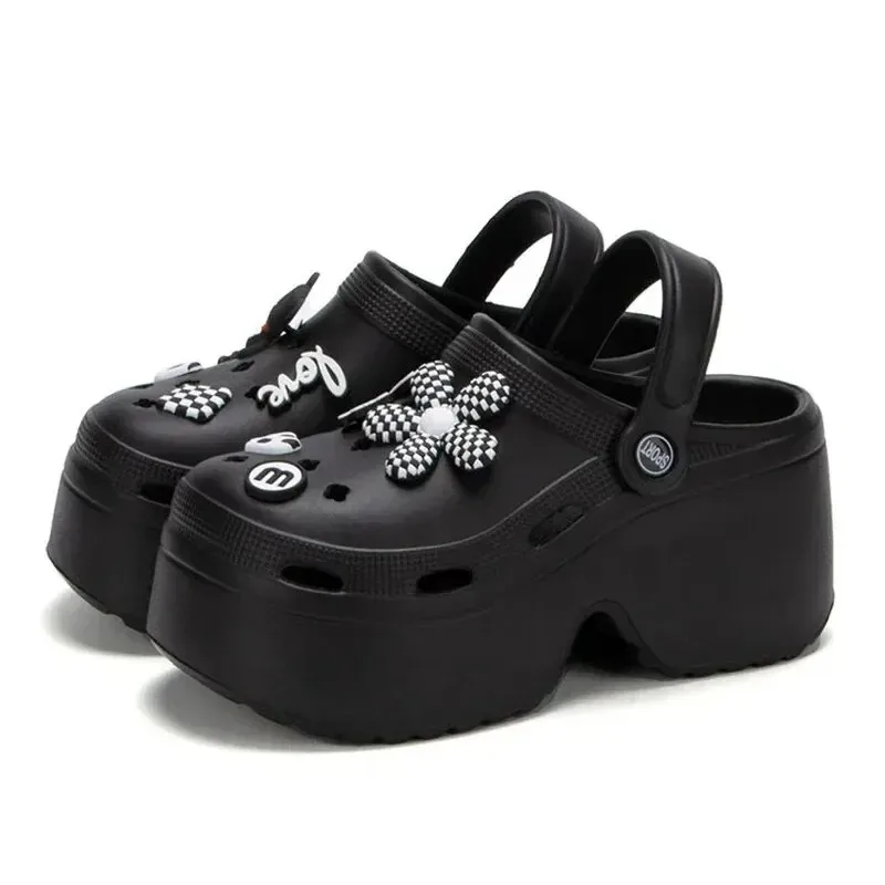 여성 Chunky 플랫폼 샌들 2024 여름 부드러운 두꺼운 단독 Diy 나막신 정원 신발 여성 폐쇄 발가락 미끄럼 방지 비치 슬라이드 샌들