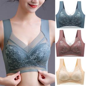 FallSweet 원활한 얼음 실크 여성을위한 브래지어를 밀어 무선 레이스 Bralette 플러스 사이즈 브래지어 여름 컴포트 속옷 란제리