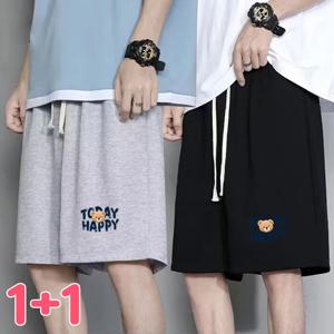 1+1트랜드인 캐주얼 스트링 밴딩 캐릭터 루즈핏 면 5부 반바지 남성용 여름 팬츠 HP0439