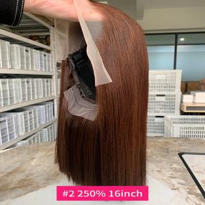 # 브라운 초콜릿 색상 250 밀도 레이스 프론탈 가발 생인모 베트남산 더블 드로운 13x4 밥 레이스 프론탈 인모 가발 2개