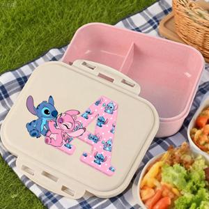 스티치 도시락 가정 사무실 피크닉 도시락 귀여운 애니메이션 알파벳 A-Z 소녀 보온 보냉 사각 도시락 케이스 어린이 선물