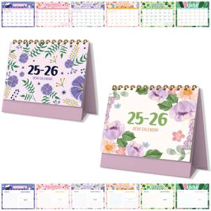 2025-2026 데스크 캘린더 꽃무늬 코일 링 캘린더 메모 노트 포함, 가정, 사무실, 학교 계획 및 정리용 월간 캘린더