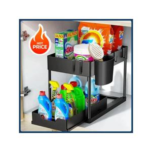 새로운 2단 싱크대 아래 수납 정리함 슬라이딩 캐비닛 바구니 정리대 후크 포함 걸이식 컵 욕실 주방 정리함