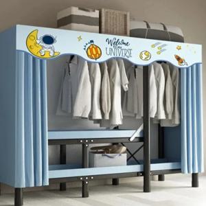 설치가 필요 없는 접이식 옷장 스크린 커튼이 있는 접이식 옷장 간단한 내구성이 뛰어난 강철 프레임 천 옷장 방진 선반