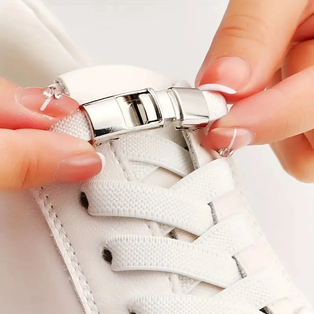 신축성 있는 묶지 않는 신발끈 반원형 신발끈 어린이 및 성인 운동화용 신발끈 빠른 착용 메탈 잠금 신발끈