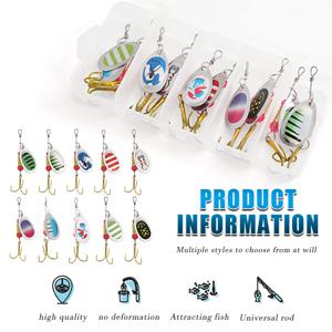 스피너 루어 트레블 후크 금속 스푼 루어, 하드 낚시 루어, 낚시 태클 박스 포함, 10 가지 색상, 세트 당 10 개