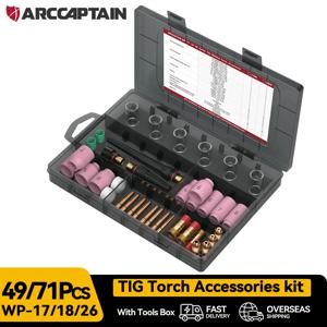 ARCCAPTAIN WP-17/18/26 TIG 용접 토치 액세서리 키트 49/71Pcs 노즐 콜렛 바디 스텁 가스 렌즈 유리 컵 소모품 키트