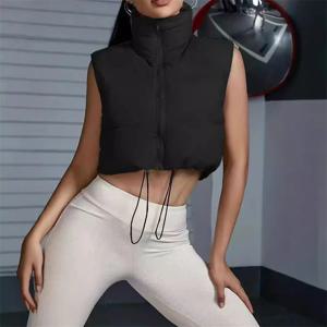 가을 겨울 여성용 짧은 면 다운 조끼 짧은 스탠드업 칼라 따뜻한 민소매 퀼팅 조끼 야외 여행 재킷 탑스 2025