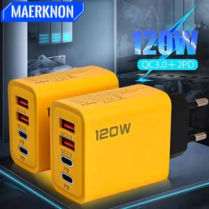 120W 멀티포트 USB 충전기 타입 C 고속 충전 어댑터 아이폰 삼성 샤오미 폰용 퀵 차지 EU/US 플러그 월 충전기