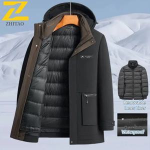 남성용 두꺼운 구스 다운 재킷, 경량 방수 분리형 라이너 다운 파카, 남성 캐주얼 따뜻한 후드 코트, 럭셔리 신상, 겨울