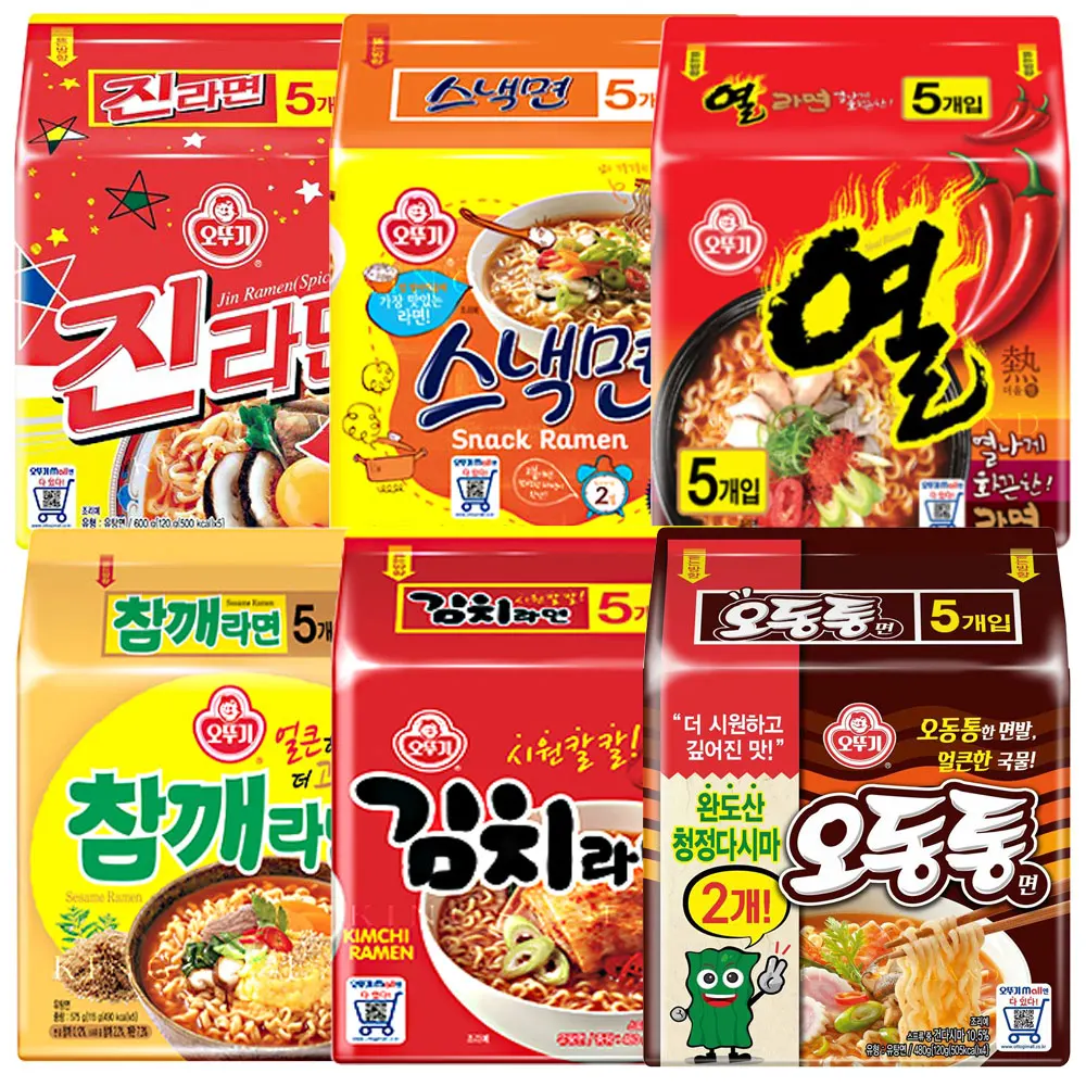 오뚜기 인기 봉지라면세트(진라면매운맛5개+스낵면5개+열라면5개+참깨라면4개+김치라면5개+오동통면5개)